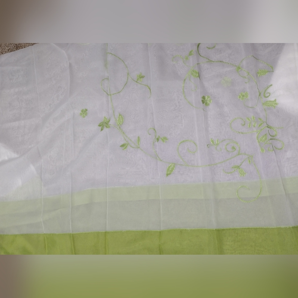 Modern Beautiful Green Sheer Embroidery Curtains Set Of 2